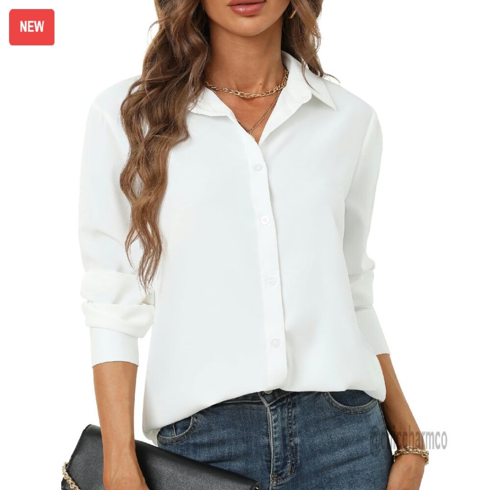 Soft Polyester Chiffon Button Down Blouse Long Sl… - image 1
